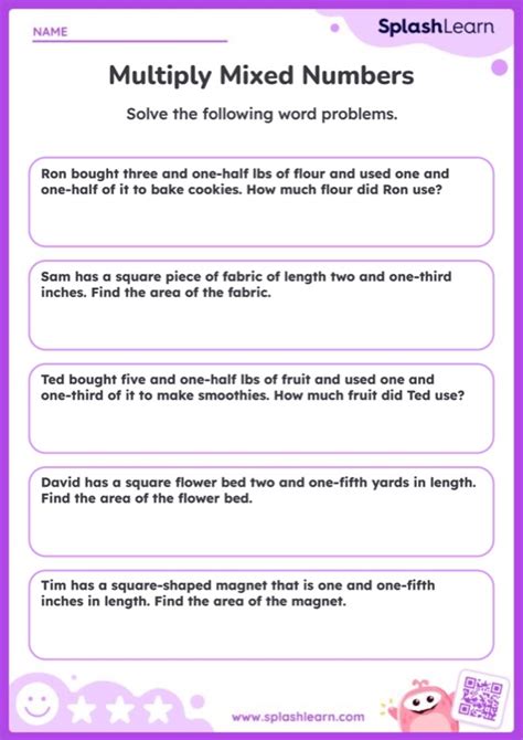 Multiplying Mixed Numbers By Whole Numbers Word Problems Worksheet