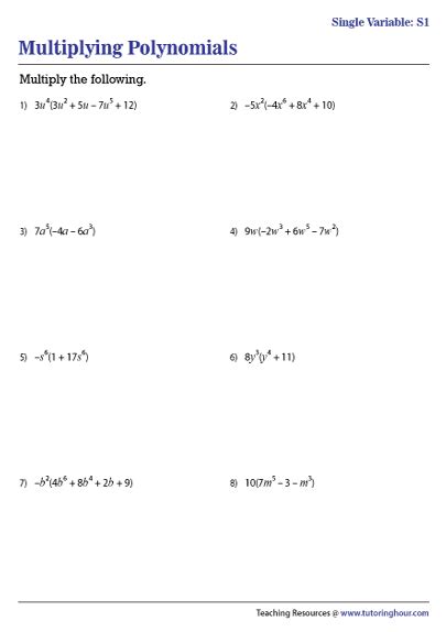 Multiplying Polynomials Worksheet 1 Answers