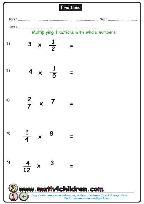 Multiplying Unit Fractions By Whole Numbers Worksheets