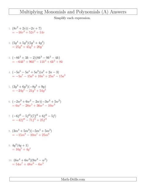 Multiplying and Dividing Monimials Worksheet (pdf) and Answer Key. Over
