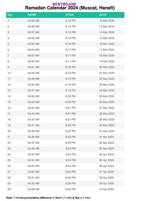 Muscat Ramadan Calendar