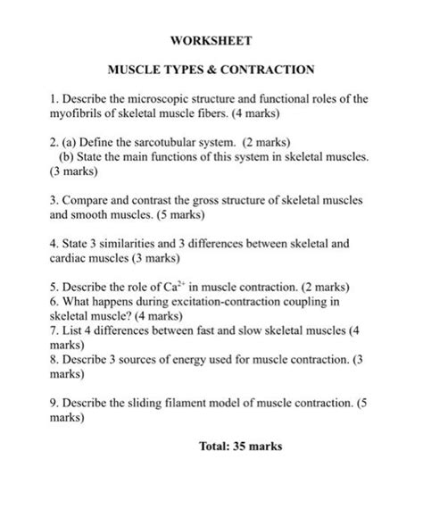 Muscle Contraction Worksheet Key