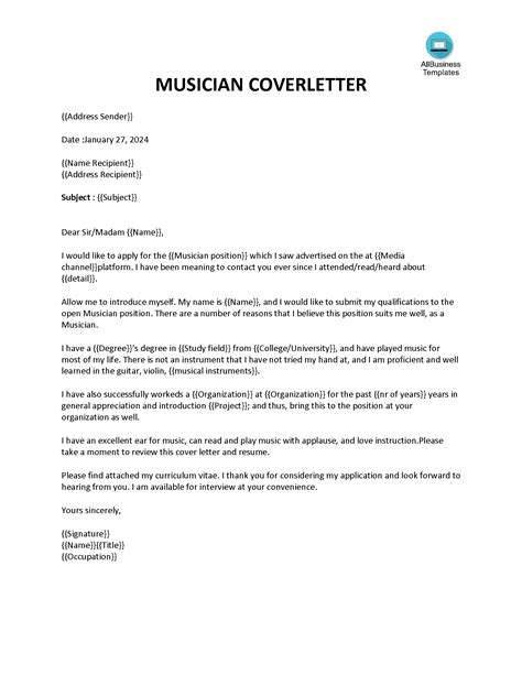 Music Business Cover Letter