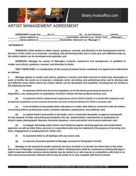 Music Manager Contract Template SampleTemplatess SampleTemplatess