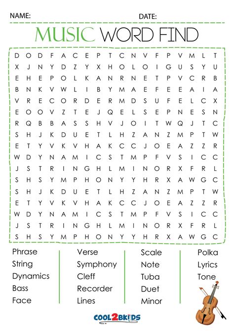 Music Word Search Printable