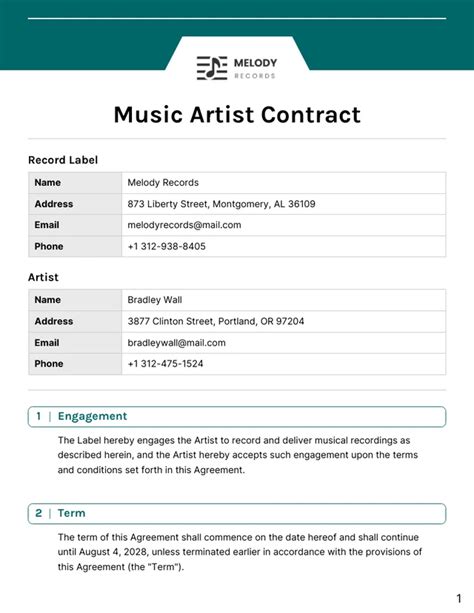 Music Artist Contract Template