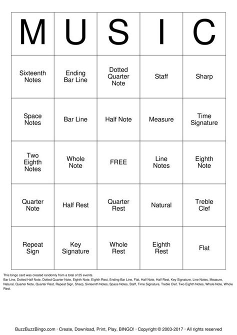 Music Bingo Cards Printables
