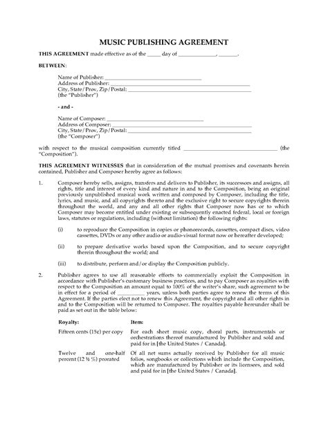 Music Co Publishing Agreement Template