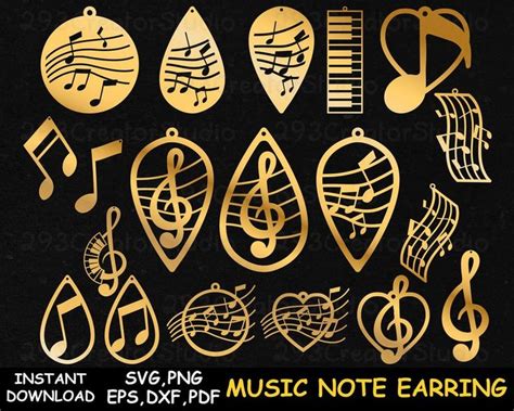 Download Music Earring Svg, Music Note Earring Files DXF Files