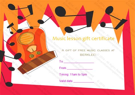 Music Lesson Gift Certificate Template