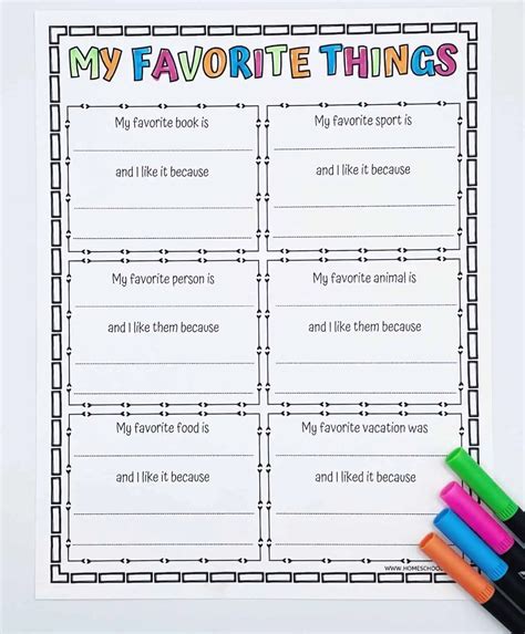 My Favorite Things Worksheet