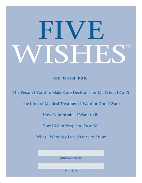 My Wishes Comfort Care Five Wishes