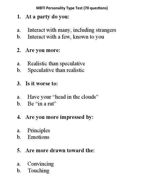 Myers Briggs Personality Test Questionnaire Pdf