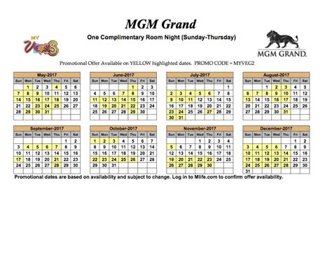 Myvegas Comp Calendar