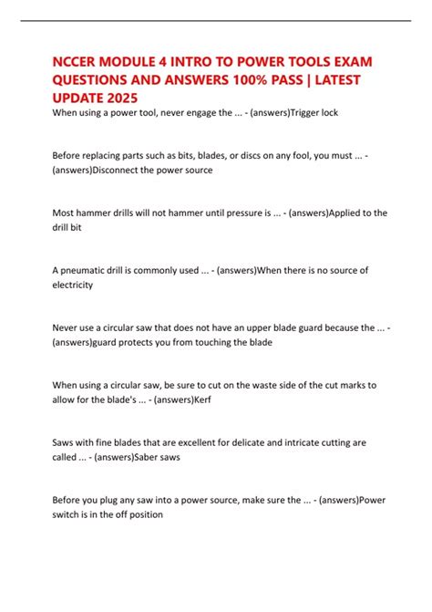 NCCER MODULE 4 INTRO TO POWER TOOLS LATEST UPATE 