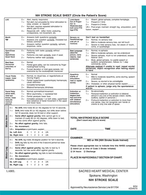 NIH Stroke Scale Handout in Emergency Situations