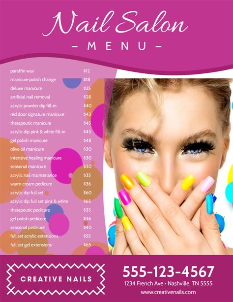 Nail Salon Menu Templates Free