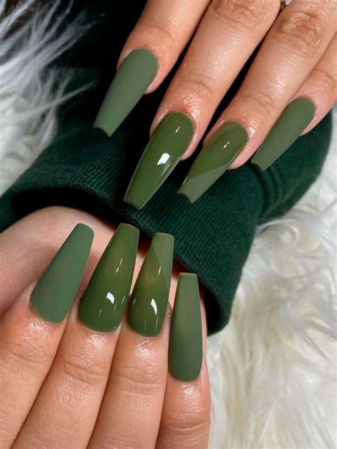 Fall dark green nails Olive nails, Green nail designs, Green acrylic