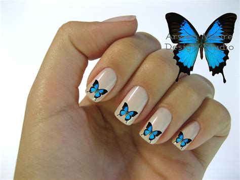 Blue Ombre Butterfly Nails Butterfly Nails Press On Nails Etsy
