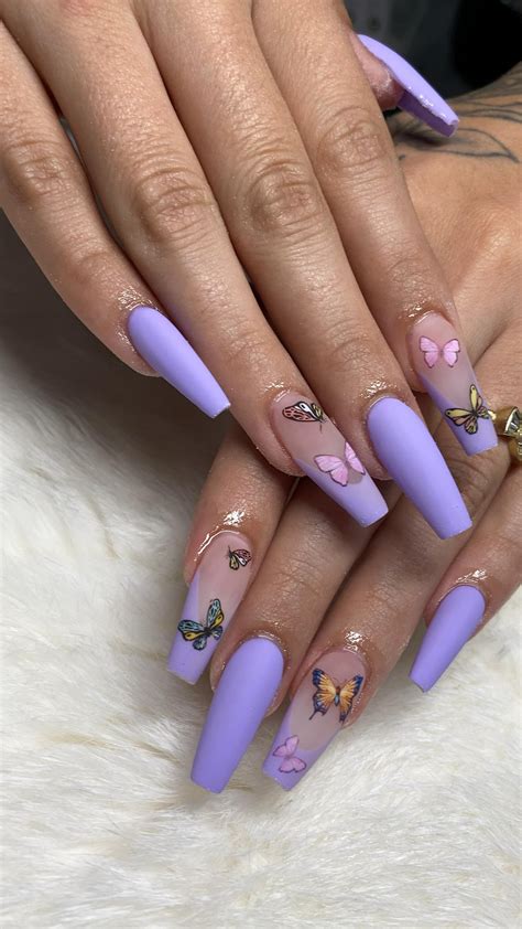 Purple Butterfly Nails Nail jewels, Sassy nails, Summer acrylic nails