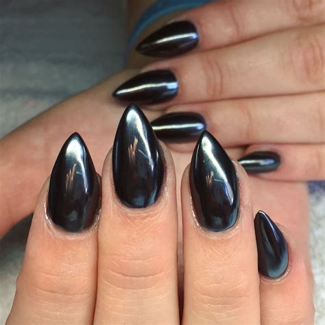 Image result for round black chrome gel nails Black chrome nails