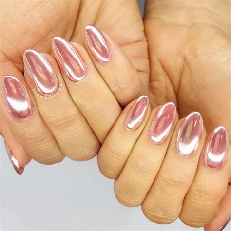 Rose Pink chrome nails glossy finish. Fake nails press on Etsy Gold