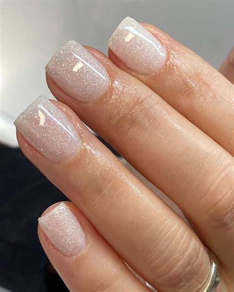Milky Sheer White with glitter Gradient gel nails Gel nails, Gel nail