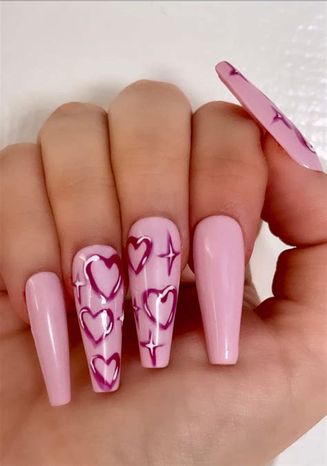 pink and blue wavy acrylic heart nails in 2021 Acrylic nails, Nail