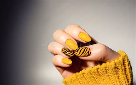 Nails Design Hands Bright Yellow