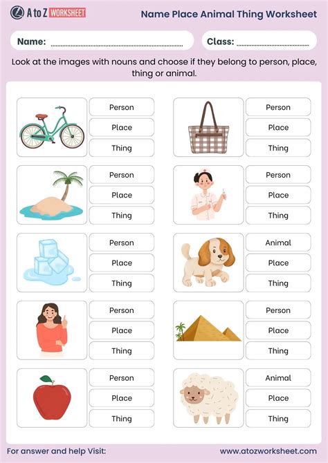 Boost Children's Learning with Fun Name Place Animal Thing Worksheet Activities for Language Development