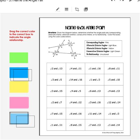 Name That Angle Pair Color Worksheet Answer Key