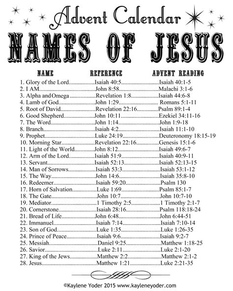 Names Of Jesus Advent Calendar Printable