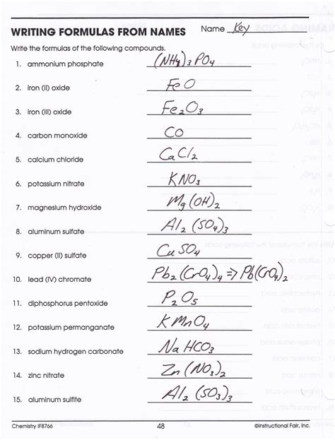 Naming Compounds Containing Polyatomic Ions Worksheet Answers