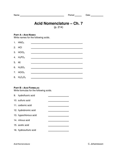 Naming Acids And Bases Worksheet