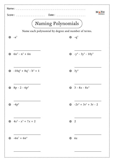 Naming Polynomials Worksheet