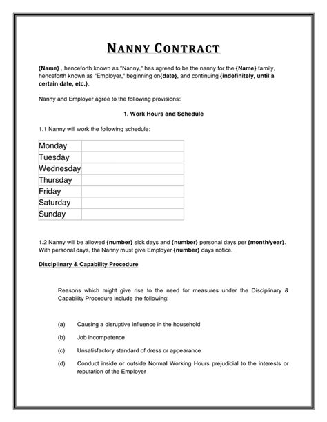 Nanny Contract Template Word Doc