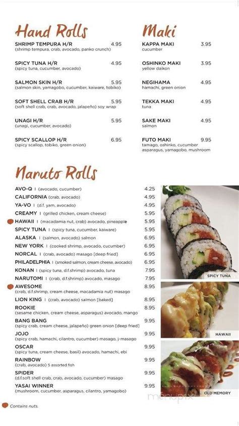 Naruto Sushi Menu