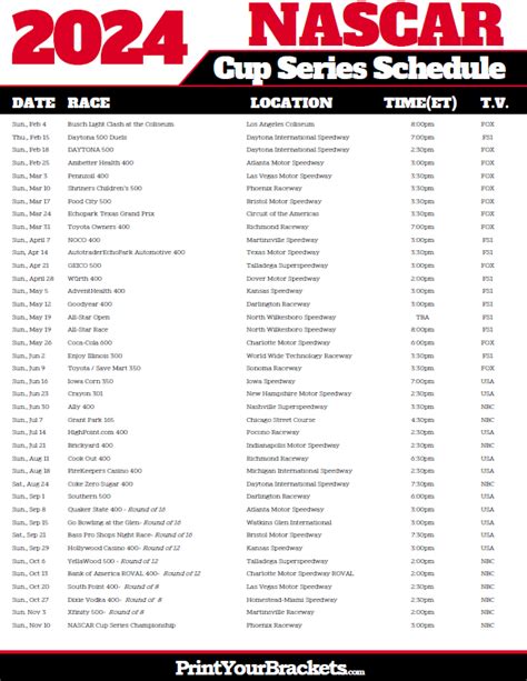 Nascar Cup Schedule 2022 Printable