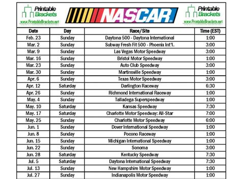 Nascar Schedule Printable