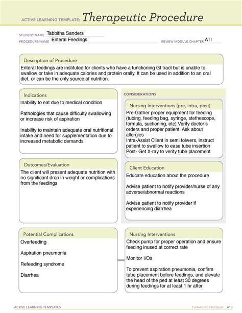 Nasogastric Intubation And Enteral Feedings Ati Template