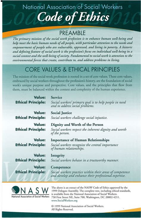 Nasw Code Of Ethics Printable