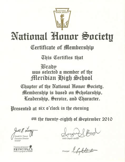 National Junior Honor Society Certificate Template