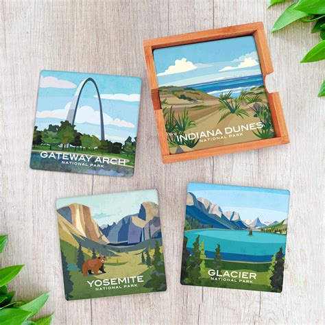 Discover the Beauty of America's National Parks at Home with these Stunning Stone Coasters!
