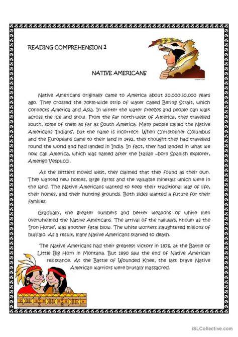 Native American Reading Comprehension Worksheets