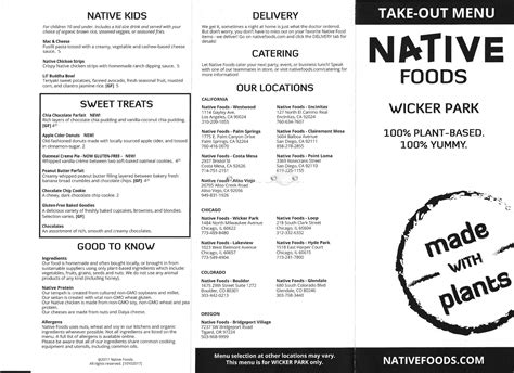 Native Foods Westminster Menu