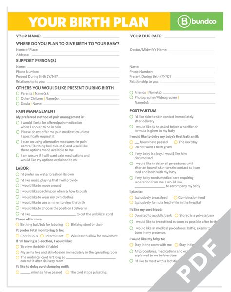 Natural Birth Plan Template For Hospital Births