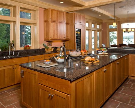 View Natural Cherry Kitchen With White Countertops Background WoodsInfo