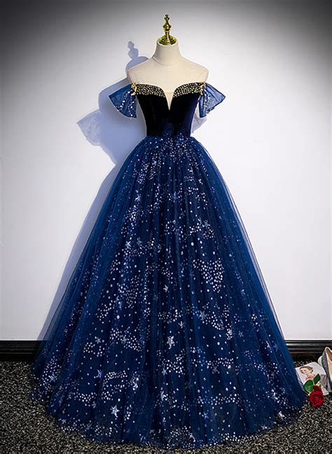 Navy Blue Floor Length Prom Dress