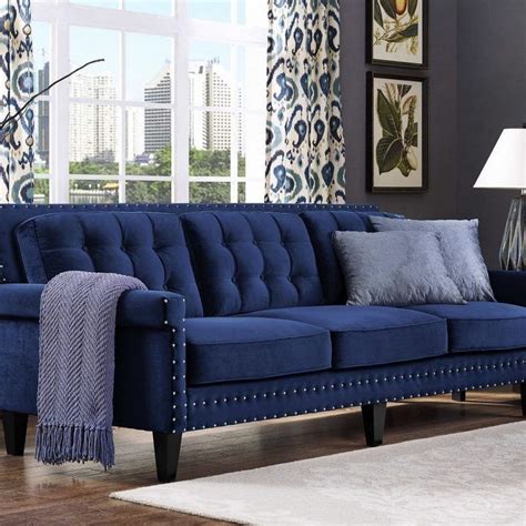 Navy Blue Tufted Sofa