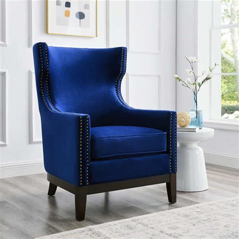 Navy Blue Velvet Wingback Chair